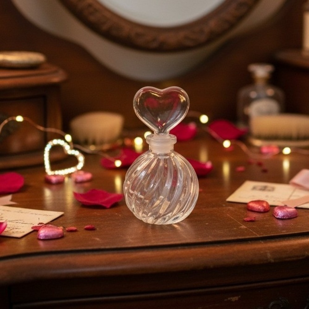Teleflora Heart Glass Perfume Bottle, Vintage Vanity Accent, Collectible Vase
